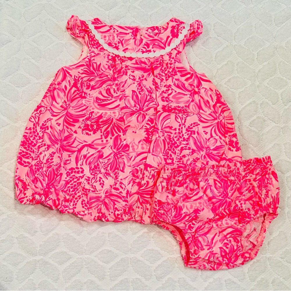 Lilly Pulitzer Floral Pink baby girls Dress Set 6-12 mo
